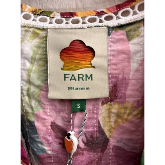 Farm Rio Painted Flowers Romper  Belted Floral Puff Sleeve Size Small New $250 - Picture 5 of 8